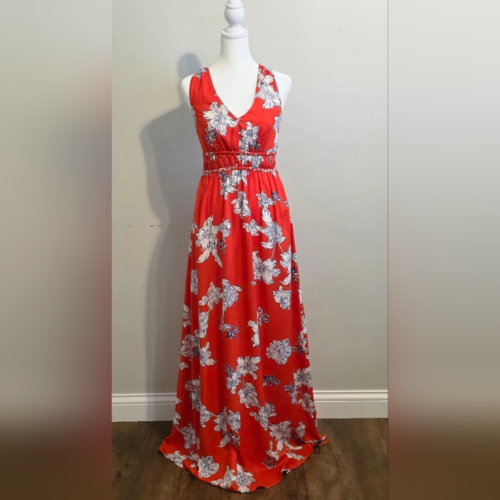 Apana Red and White Rayon Dress